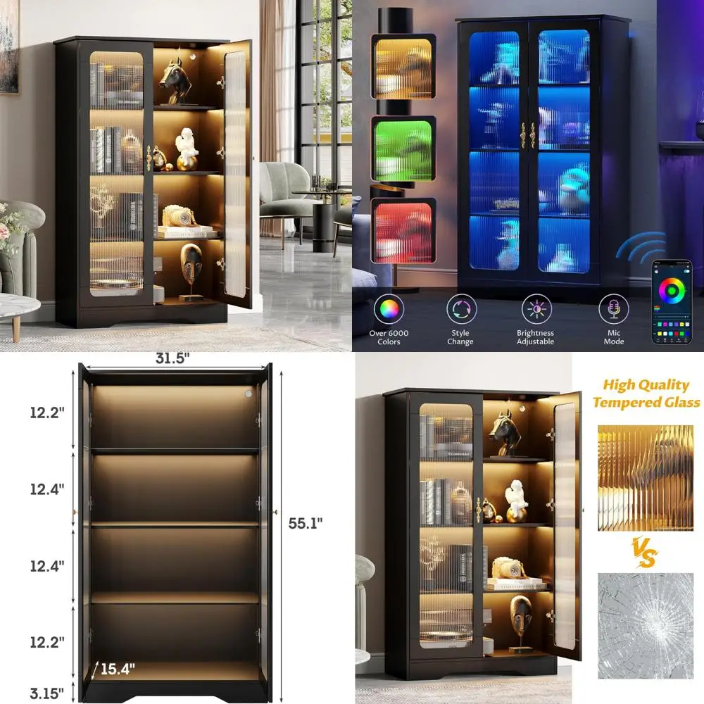 

Illuminated Glass Door Display Cabinet with 4 Shelves, Curio Storage Cabinet, 4-Tier Bookcase Storage Unit in Pennsylvania