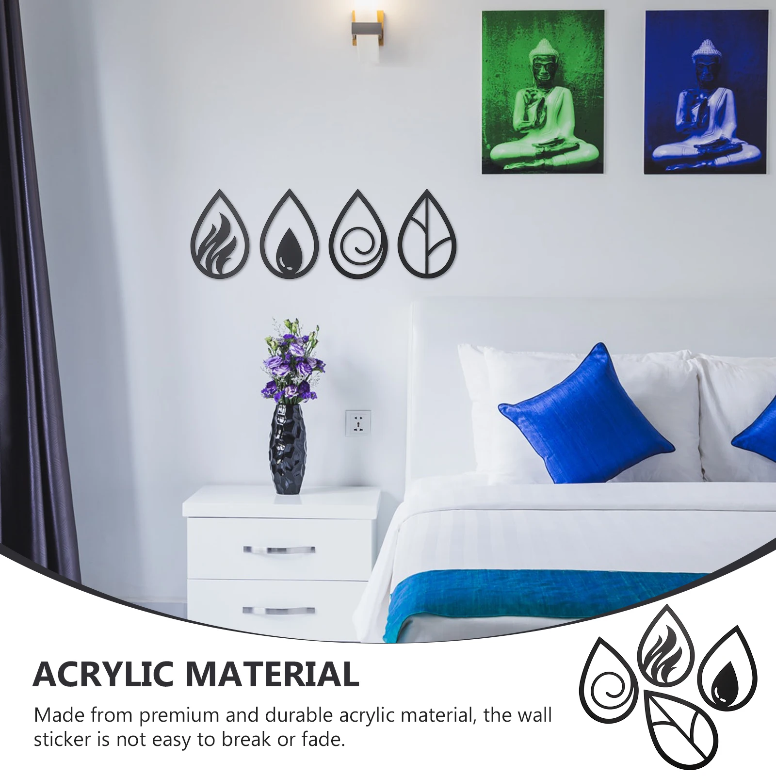 

4Pcs Acrylic Wall Stickers Unique Water Drop Shaped Modern Stylish Home Office Decor Wall Sticker Decorative Acrylic Sticker