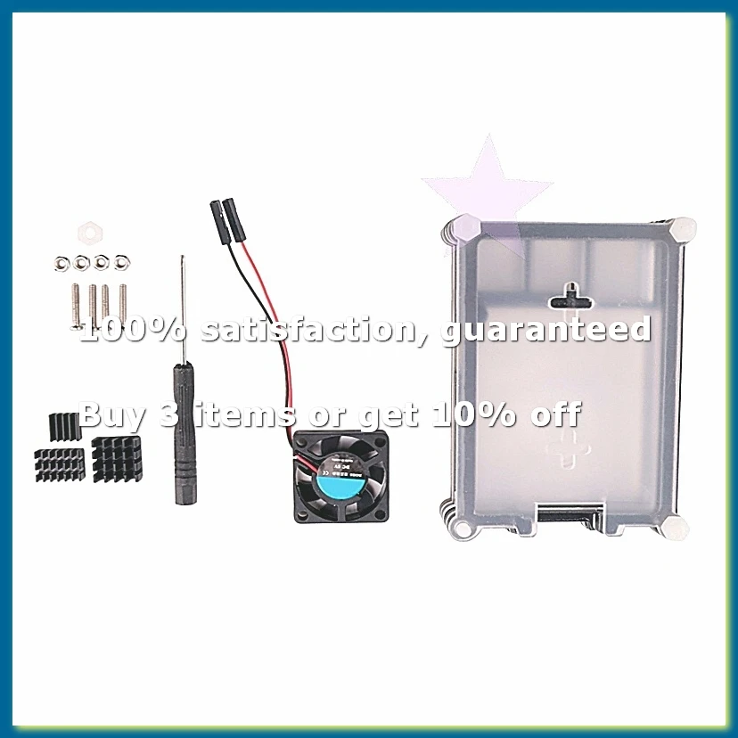 Acrylic Transparent / Clear & Black Case Cover for Model B, with Cooling Fan for 4B-DTD2