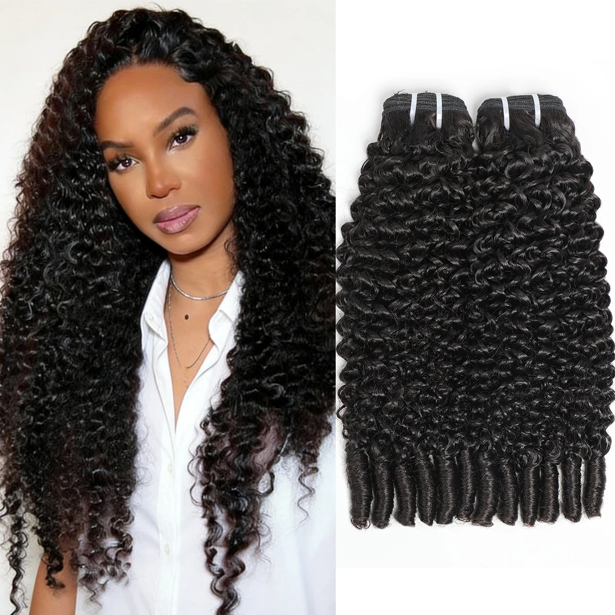 Mongolia Kinky Curly Hair Bundles With Spiral Curly Ends Kinky Curly Human Hair Weave Bundles Remy Hair Natural Black Color 12