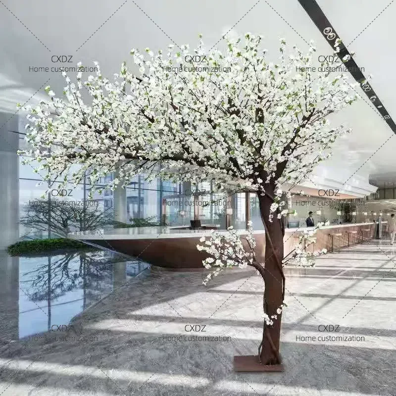 Simulation Pear Blossom Peach Cherry Plum Fake Tree Natural Solid Wood Trunk Artificial Plant for Mall Wedding Home Decor