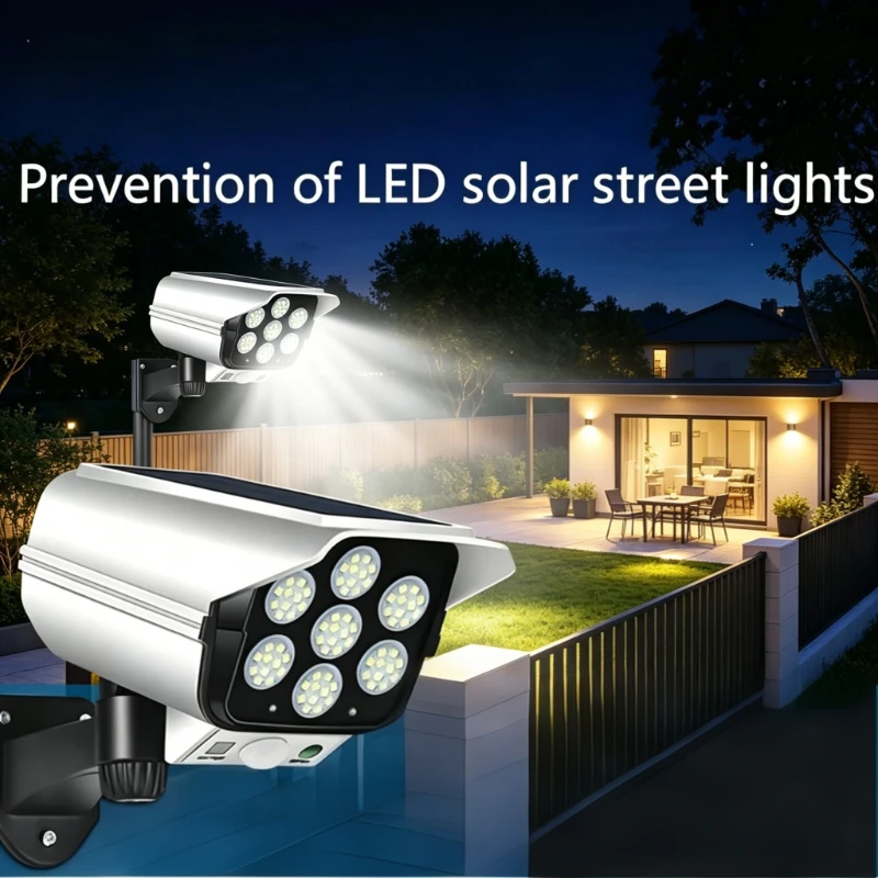 Outdoor Solar Lights with Motion Sensor Remote Controller FloodLights Wireless 77LED Fake Security Camera for Garden Decoration