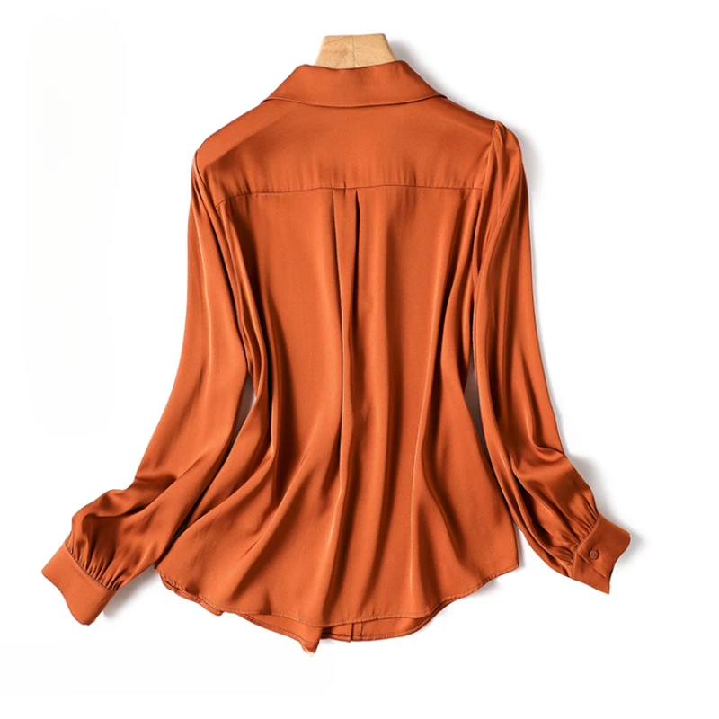 Satin Solid Women\'s Shirts Summer 2023 New Loose Vintage Blouses Long Sleeves Ladies Clothing Silk Women Tops