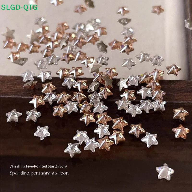 NEW NEW 50Pcs Star Zircon Nail Rhinestone Nail Art Charm Sparkle 3D Nail Rivet Flat Bottom Nail Decoration Parts DIY Manicure