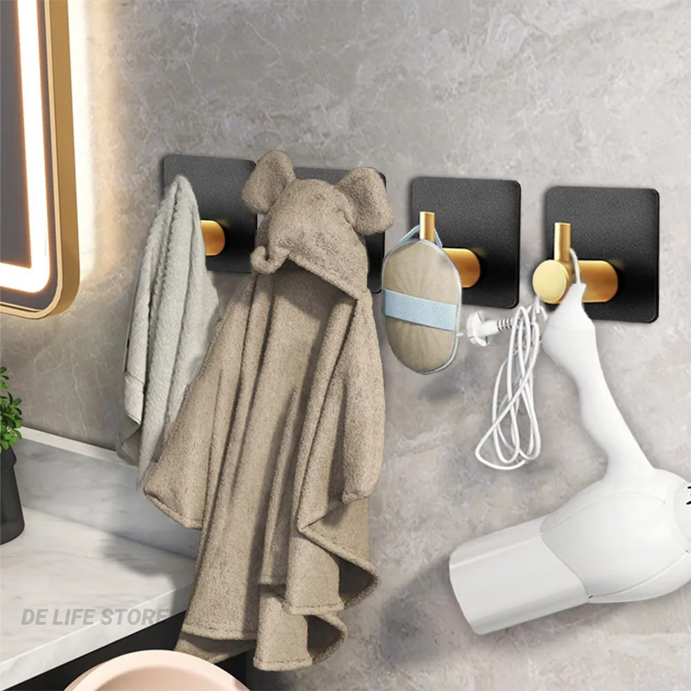 1/2/3PCS Self Adhesive Wall Hook Black Gold Hanging Hooks For Wall Bathroom Towel Holder No Drill Bathroom Organaizer