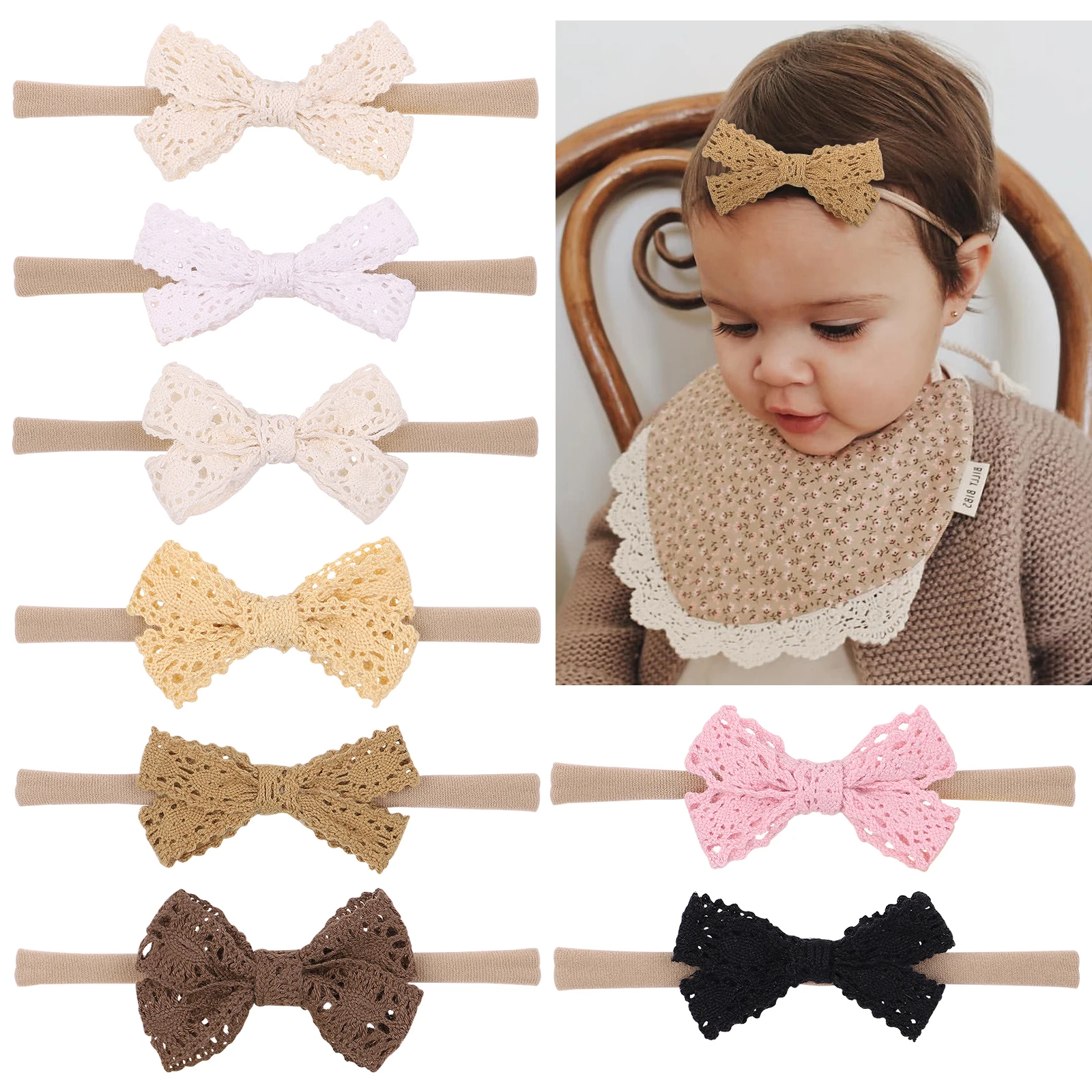 

2.7Inch Newborn Elastic Hair Bands Lace Hair Bows Baby Headband For Girls Nylon Headbands Turban Headwear Kids Hair Accessories