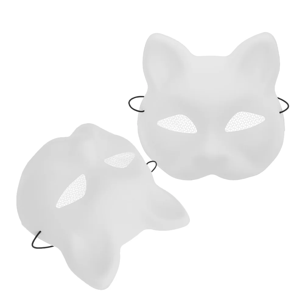 白い猫のフェイスマスク,DIYプラスチックマスク,装飾用ブランク,動物の仮面舞踏会,パーティー用コスプレ,絵画,2個