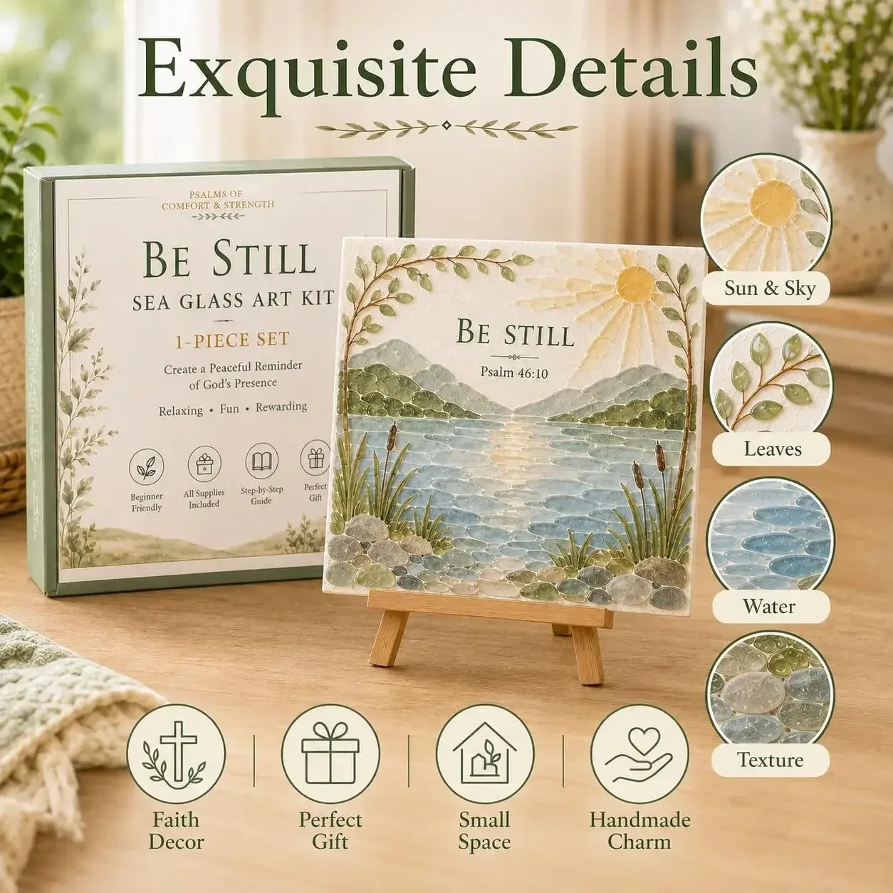 DIY Sea Glass Mosaic Art Kit, Psalms of Comfort & Strength Sea Glass Art Kit, DIY Handmade Faith Home Decor Wall Art