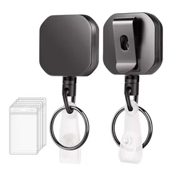 Porta Badge identificativo con bobina retrattile quadrata per impieghi gravosi con portachiavi con Clip per cintura portachiavi per porta biglietti da visita da lavoro dei dipendenti