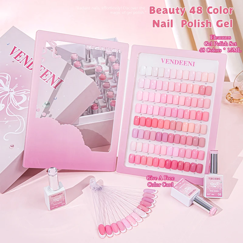 ENDEENI 48 Colors Solid Gel Polish UV LED Nail Varnish Set Full Cover Pure Color Manicure Pink Red Series Salon Nail Art