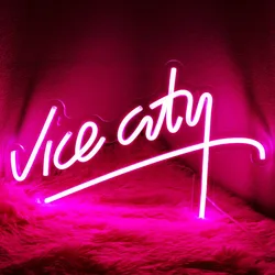 Pink Vice City Neon Sign - IMEGINA Dimmable Bedroom 15.6x9.8 Inch USB Powered Party Indoor Girl Pub Man Cave