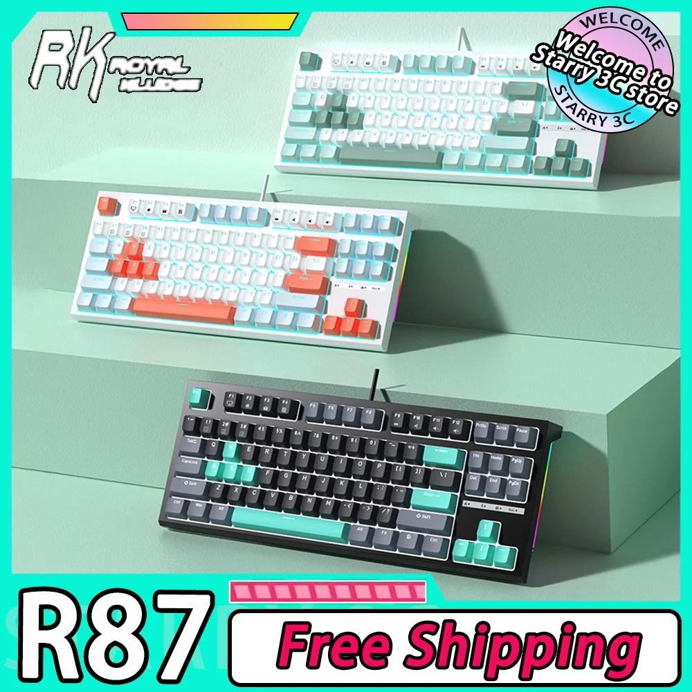 

RK R87 Mechanical Keyboard Wired Gaming Keyboard Hot Swap Gasket 87% Layout E-sports Keyboards Pc Gamer Accessories Office Gift