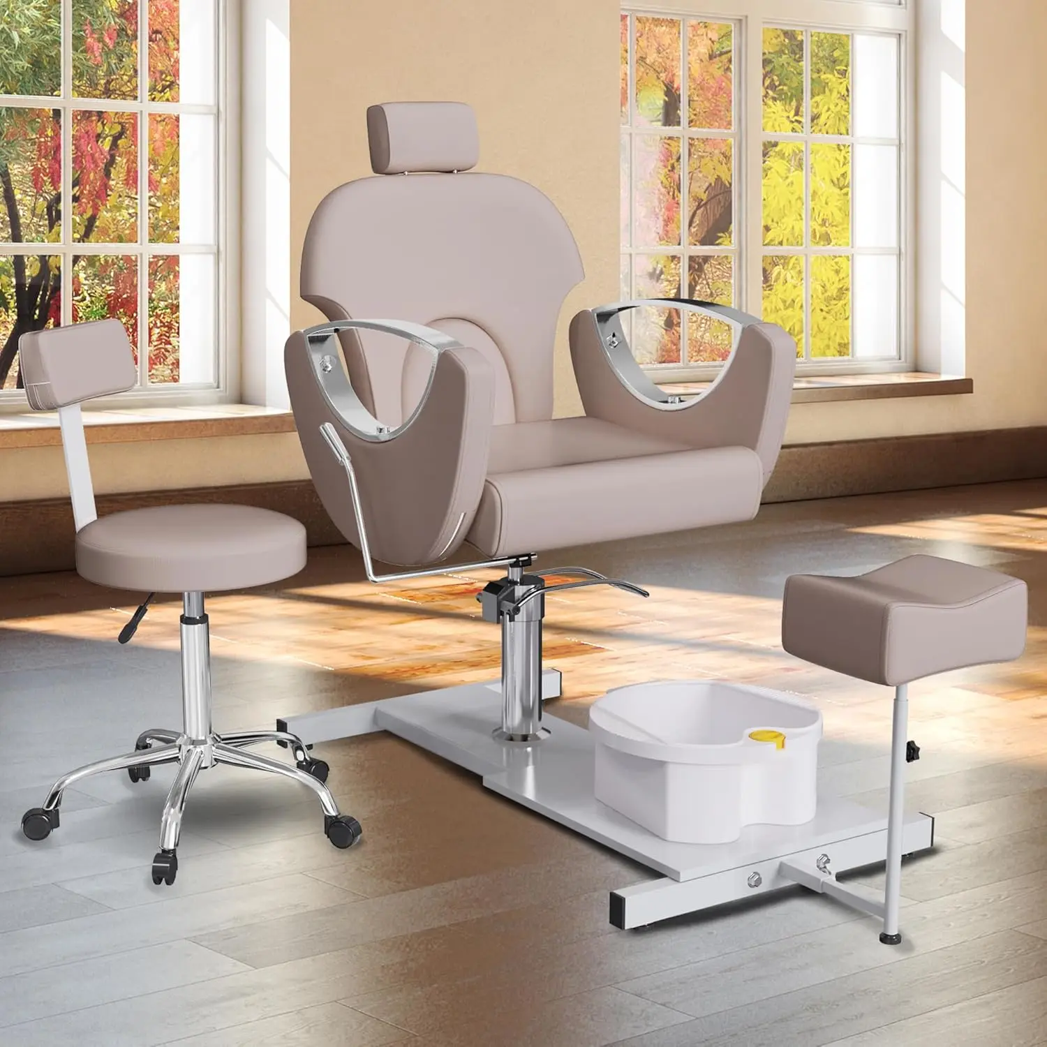 Silla de pedicura reclinable con taburete, estación de pedicura ajustable, silla de pedicura sin fontanería para tecnología de uñas, Foo giratorio de 360 grados