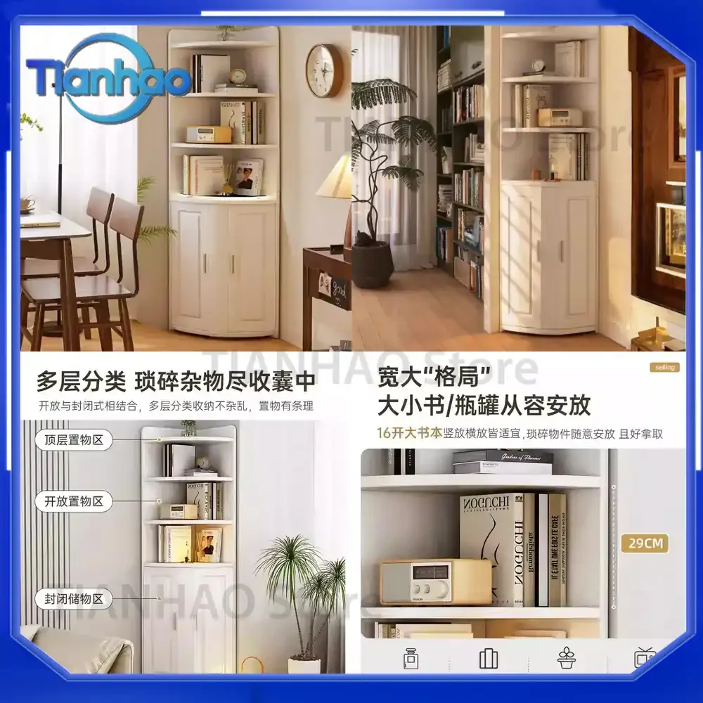 Corner Shelf Unit for Home Use Triangle Bookcase and Storage Cabinet for Living Room Bedroom