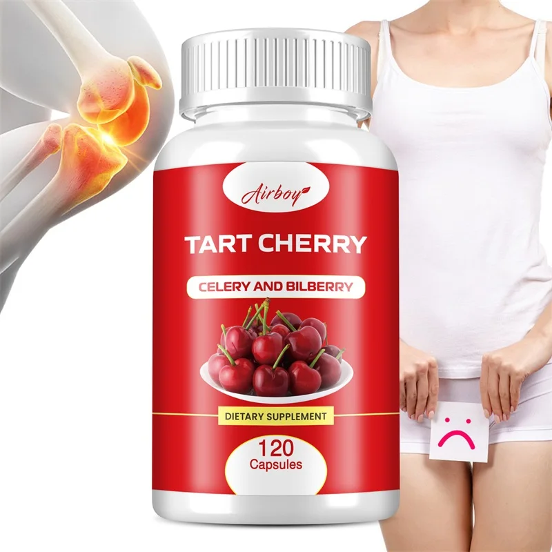 

Tart Cherry Capsules - with Bilberry Fruit & Celery Seed - Uric Acid Cleansing, Joint Support, Muscle Recovery, Improves Sleep