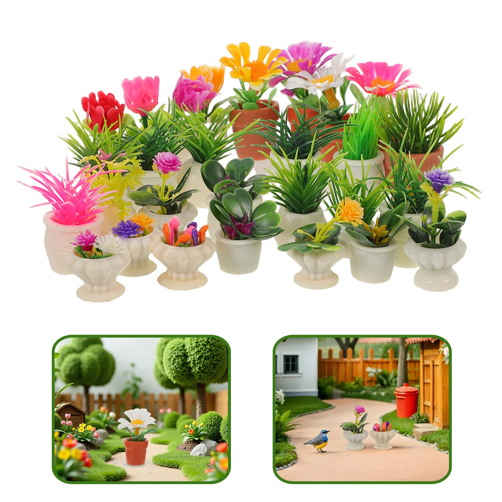 

28Pcs Miniature Resin Bonsai Pots Tiny Potted Plants Fake Greenery for Dollhouse Garden Decorations Miniature Resin Plants