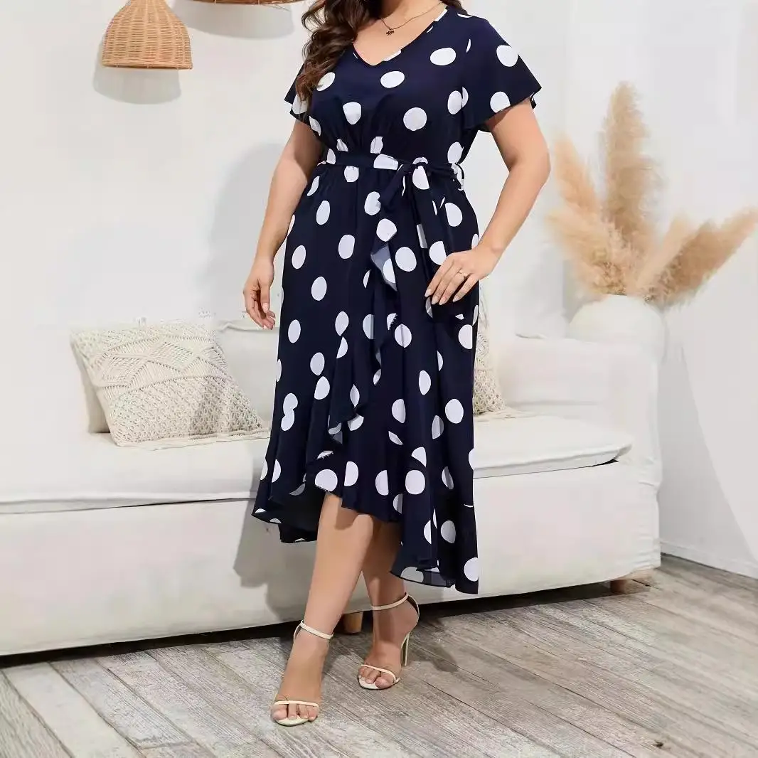 

Polka Dot Elastic Waist Skirt Printed Dr plus Size A-Line Long Dr Ci Walk Commute Sle Other Fabric Regular Sve
