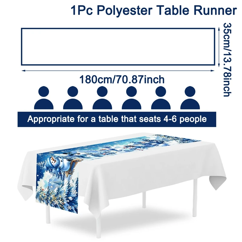 Christmas Table Runner Winter Wonderland Snowman Designs Polyester Tablecloth Indoor Outdoor Home Party Decor Winter Party Favor
