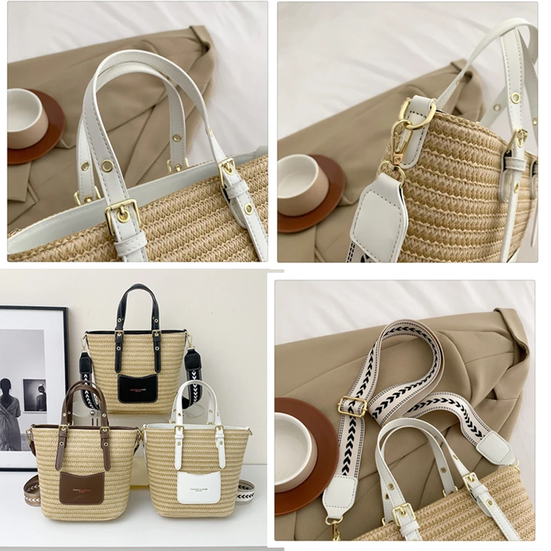 Woven Straw Shoulder Bag Female Crossbody Bags for Women 2023 Designer Bucket Bag Summer Beach Handbags Purse Travel Shopper Bag