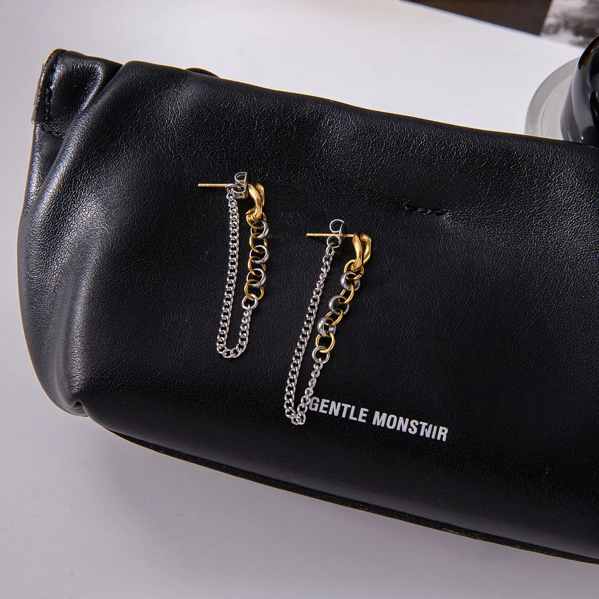 YHTOT Minimalist 18K Gold Color Plated Stainless Steel Two Tone Chain Earrings Women's Jewelry aretes para mujer ﻿