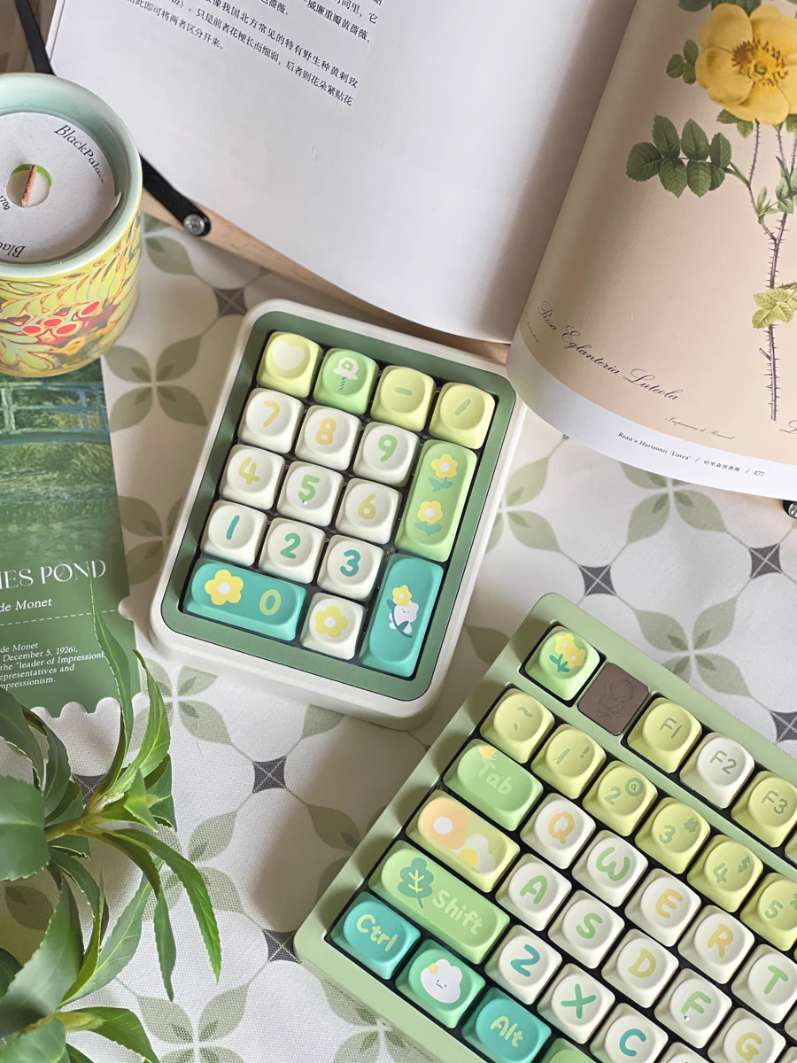 Imagem -05 - Primavera-cute Green Flower Keycaps Teclado Mecânico Pbt Kawaii Soa Personalizado Perfil Key Cap mx Switches 138 Pcs