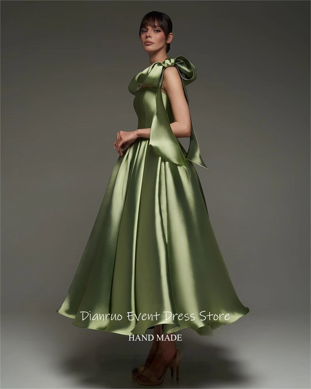 

Dianruo Light Green Square Neck Evening Dresses Spaghetti Bow Straps Robe De Soirée Femme A Line Vestidos Elegantes Customized