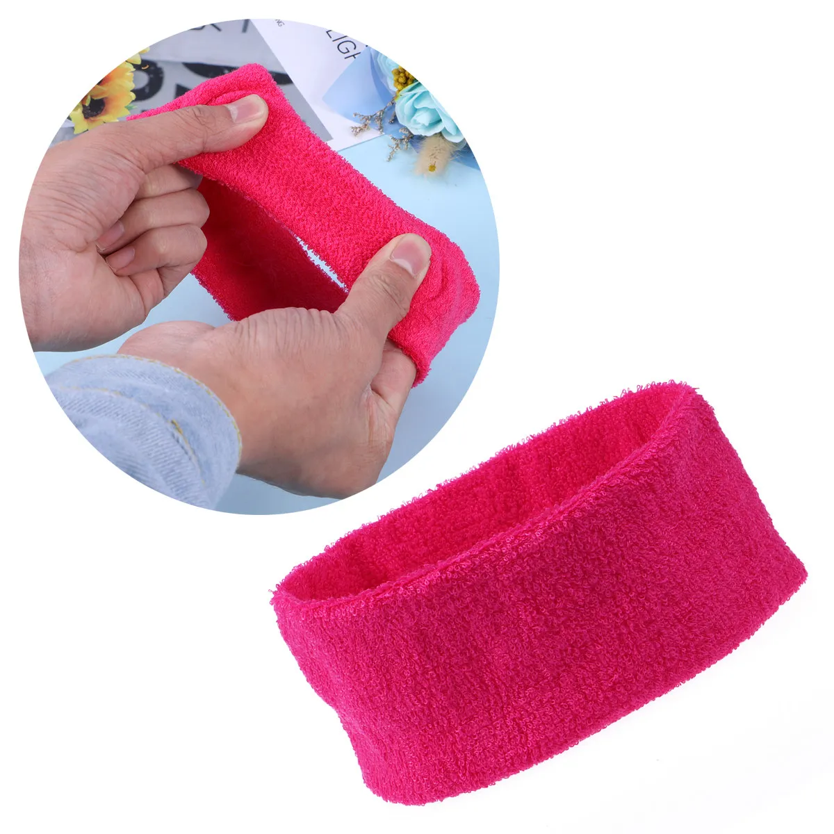 Yoga Headband for Women – Adjustable Elastic Sweatband, Reusable Washable Facial Head Wrap in Rosy Color