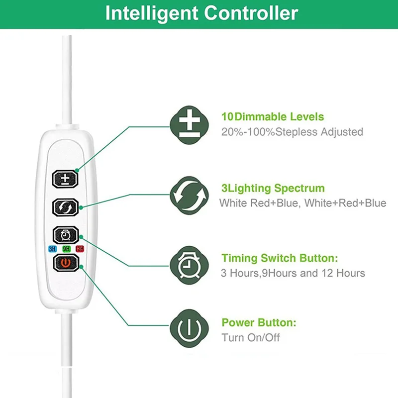 5PCS/ lot USB 3-Color  LED Plant Growth Light Control Line  3/9/12H Timer Height Adjustable 10-Level Dimming for Indoor Plants