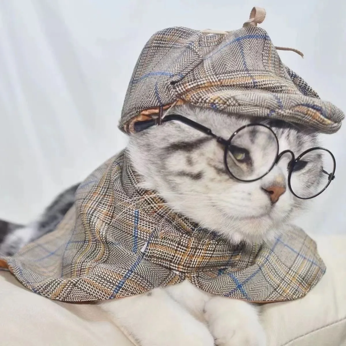 

Pet dog detective cosplay transformation outfit cloak hat set cat dog Halloween outfit funny sleeveless