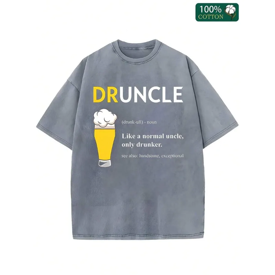 【Nuevo estilo】Camiseta estampada lavada de 230 g para el tío que bebe cerveza, camiseta de algodón con estampado de cera de alta calidad, marca de moda retro.