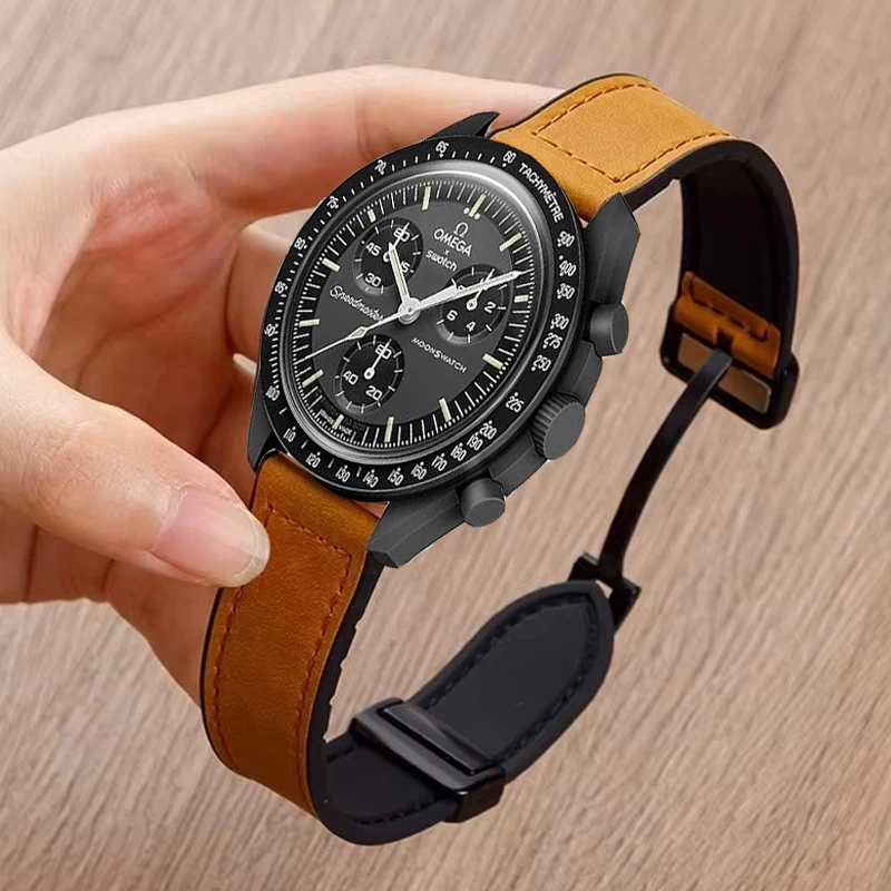 الجلود + سيليكون الفرقة ل أوميغا X سواتش المشتركة MoonSwatch حزام المغناطيسي سوار خمر الفرقة ل MoonSwatch حزام الساعات كوريا