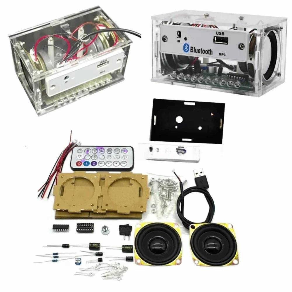 Dual Channel Bluetooth Speaker Kit Multi-Functional MP3 Amplifier DIY Speaker Kit Soldering Practice Music Spectrum
