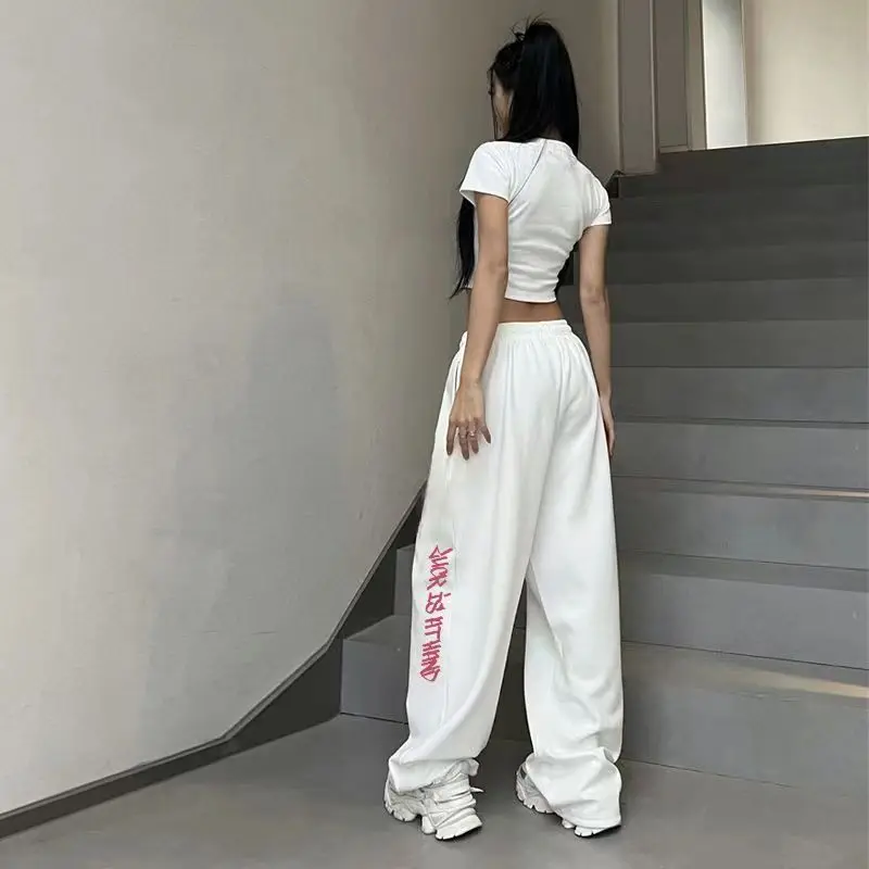 กางเกงกีฬาฮิปฮอปสตรีทแดนซ์กางเกงเอวสูงพิมพ์ลายตัวอักษรกางเกง Y2K วินเทจ2024ใหม่ฤดูร้อน