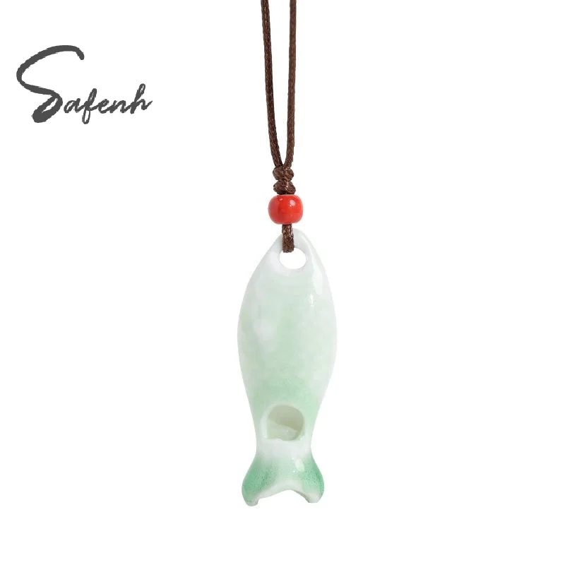 Ceramic Fish Shaped Whistle Pendants Necklaces Creative Personality Sweater Chain Handmade Jewelry For Children Toy Gift