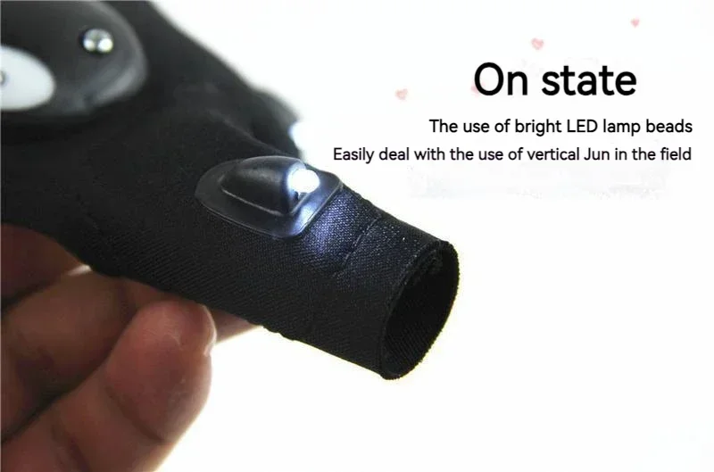 LED Flashlight Fishing Strap Fingerless Gloves Waterproof Cycling Camping Hiking Rescue Glove Lamp Lighting Gloves