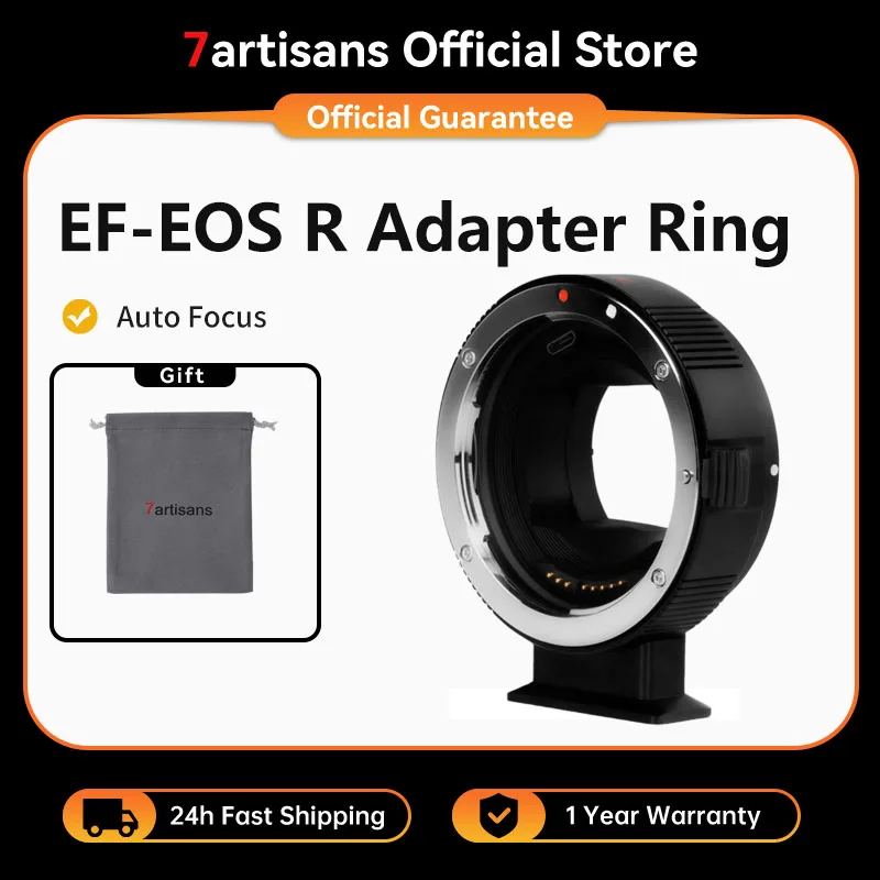 Adaptador 7artisans EF-EOSR de Enfoque Automático para Lentes DSLR y Mirrorless, Compatible con Lentes Canon EF EF-S a Cámaras Canon EOS R RP R5 R6 R7