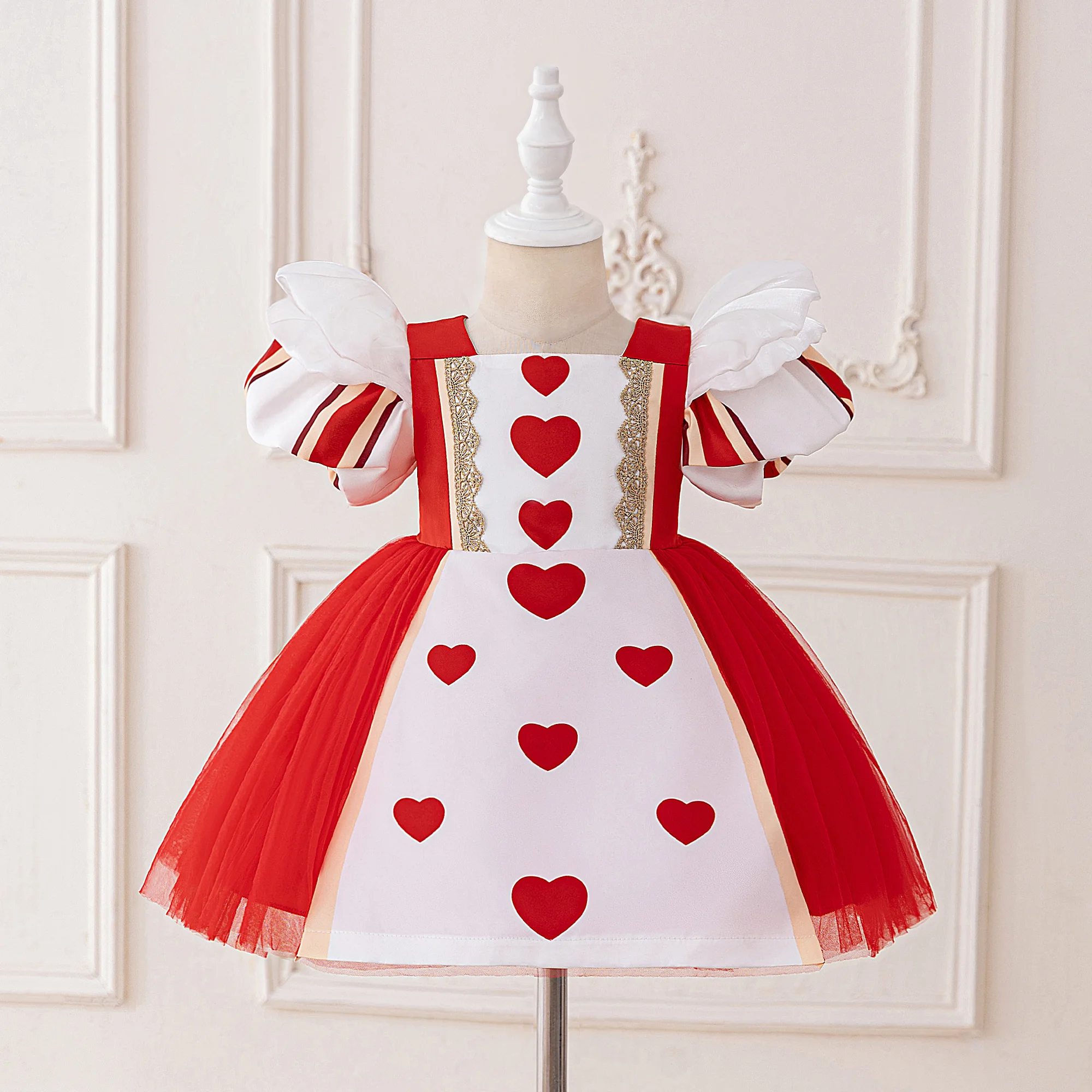 Red Heart Halloween Costume for Girls Adventures Wonderland Alice Cosplay Dress Toddler 1st Birthday Wedding Princess Girl Dress