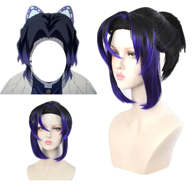 

Anime Wig Demonslayers Kochou Shinobu Cosplay Wig Blue Black Heat Resistant Hair Wigs Halloween Cosplay Accessories