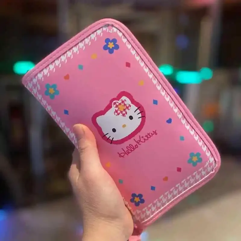 Sanrios Hello Kitty 50 aniversario viaje portátil multicapa pasaporte bolsa moneda tarjetero documento billete cubierta protectora