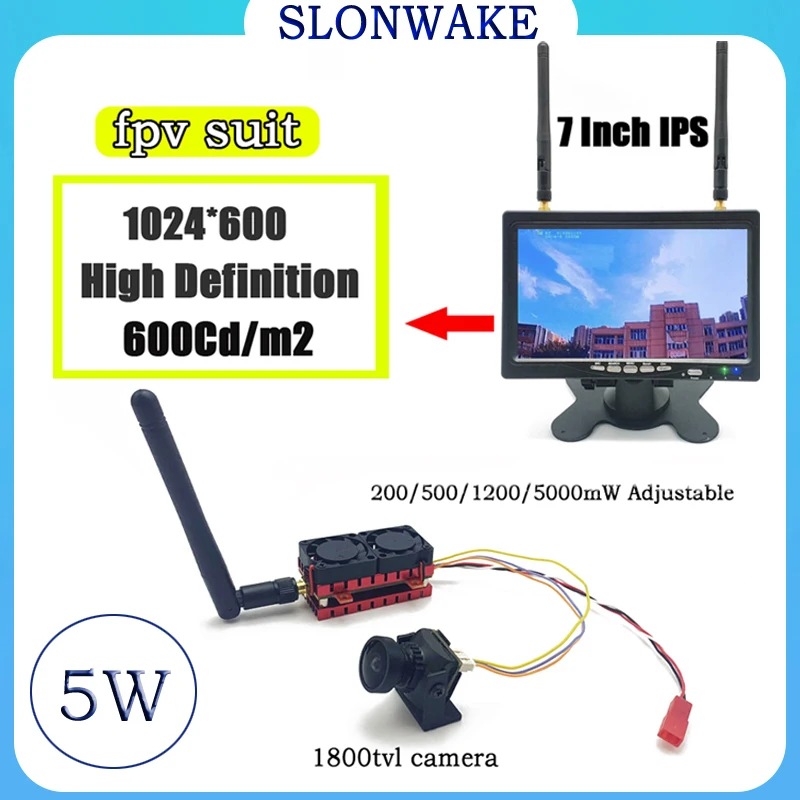 5.8G analog image transmission 5W  long distance FPV fixed wing  7-inch   high brightness definition dual receiving display suit