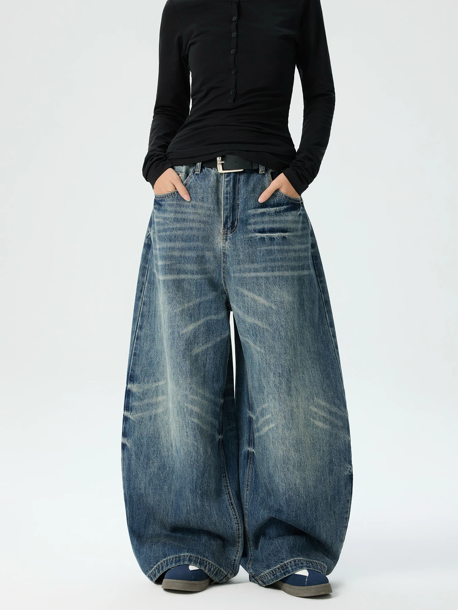 

Wild American Sle Vintage Waed Wide Leg Jeans ex Loose Fit High Street Faion Casual Straight Cutout Bootcut Pants