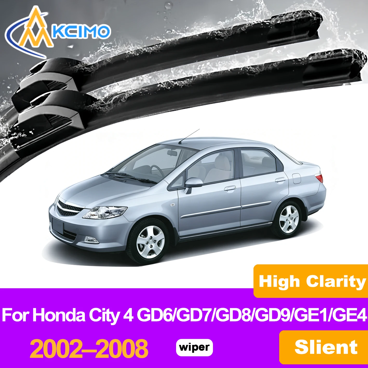 

KCIMO 2PCS Front Windshield Wiper Blades For Honda City 4 GD6/GD7/GD8/GD9/GE1/GE4 2002–2008, Premium Rubber Material Wipers