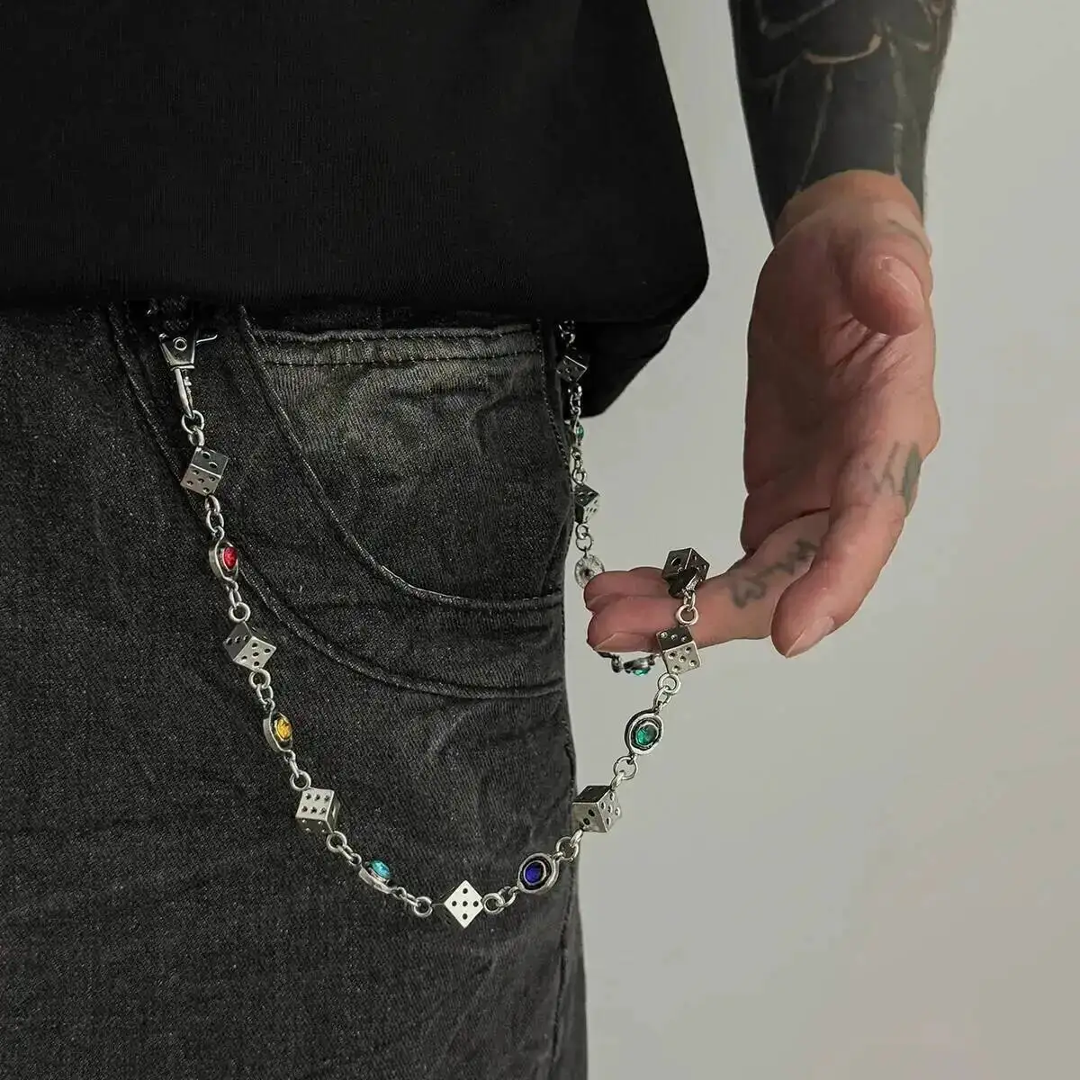 SHIXIN Exquisite Luxury Colorful Acrylic Rhinestone Dice Chain Pendant Keychain Men Punk Belt Trousers Jean Chain HipHop Jewelry