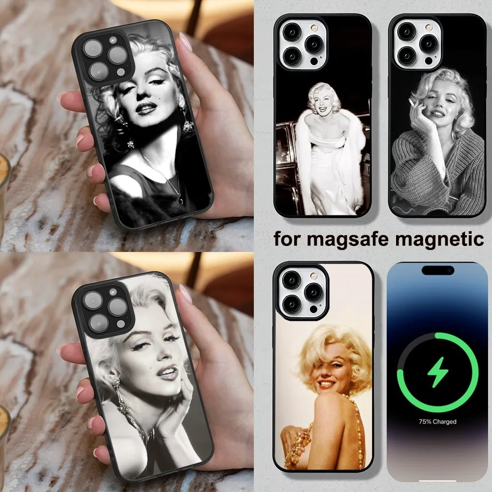 Funda de teléfono M-Marilyn M-Monroe para iPhone 16,15,14,13,12,11,Plus,Pro,Max,Mini carga inalámbrica magnética suave Magesafe