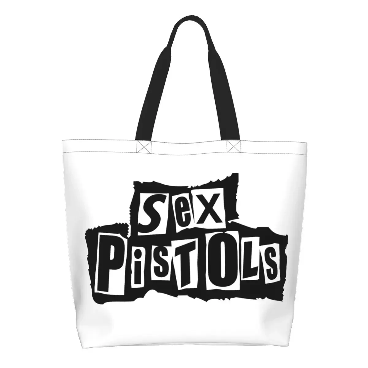 Bolso de compras para mujer, bolsa de hombro de lona, lavable, con diseño de pistolas sexuales de reciclaje, banda de Rock pesado, compras de comestibles