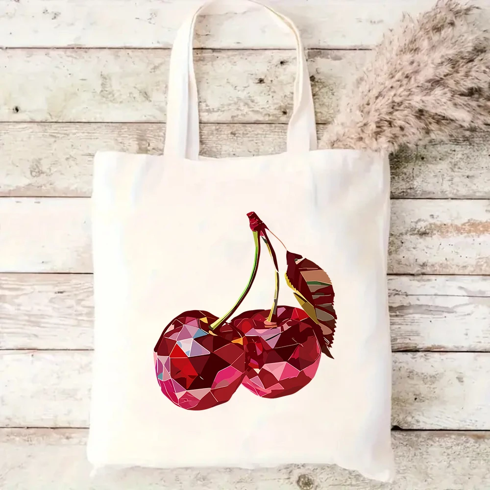 

Geometric Cherry Print Canvas Tote Bag Modern Art Shoulder Bag