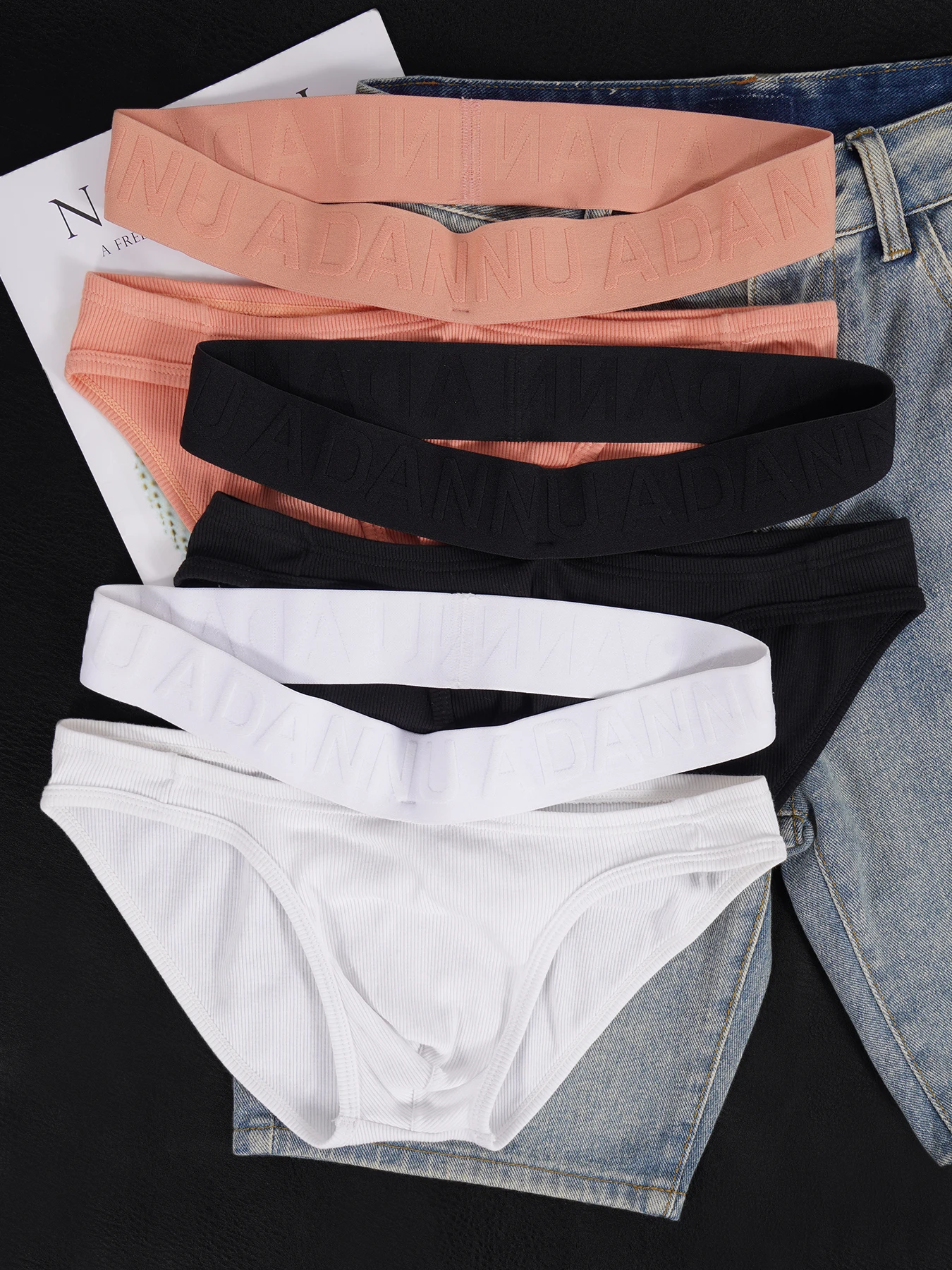 

3 PCS Men's Cotton Ribbed 3D Fit Briefs, Double Waistband High Waist High Elastic Letter Waistband Fashion Trend Underwear