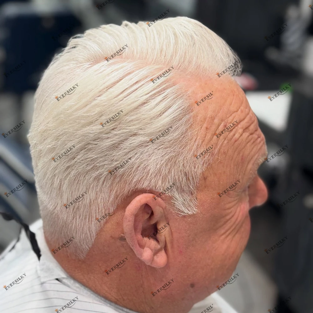 

Необнаружимая естественная линия волос 80-90% Плотность 60R Мужской парик Ультратонкая кожа Невидимый протез 1B80 Система седых человеческих волос