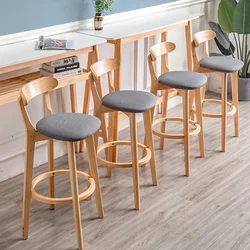 Nordic Solid Wood Bar Stools Modern Simple High Chair with Backrest for Kitchen Dining or Milk Tea Shop Durable Construction