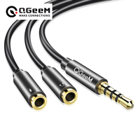 QGeeM 3.5mm Audio Splitter Cable Jack 3.5mm Male to 2 Female Headset Mic Y Splitter AUX Cable Adapter for Laptop Headphone TV PS